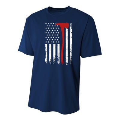 Wildland Firefighter Axe American Flag Thin Red Line Fireman Youth Performance Sprint T-Shirt