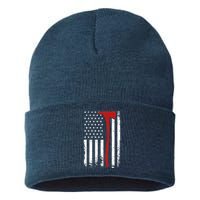 Wildland Firefighter Axe American Flag Thin Red Line Fireman Sustainable Knit Beanie