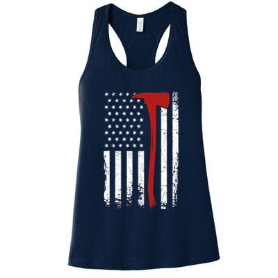Wildland Firefighter Axe American Flag Thin Red Line Fireman Womens Tank Top