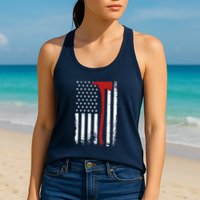 Wildland Firefighter Axe American Flag Thin Red Line Fireman Womens Tank Top
