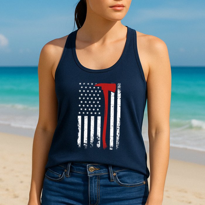 Wildland Firefighter Axe American Flag Thin Red Line Fireman Womens Tank Top