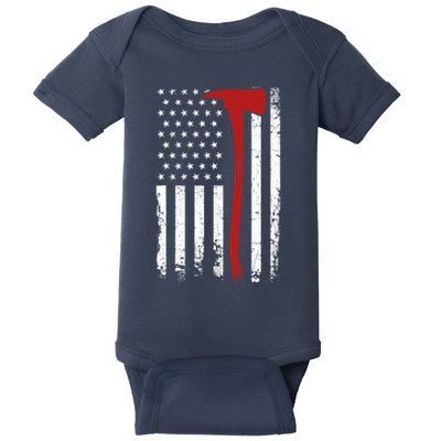 Wildland Firefighter Axe American Flag Thin Red Line Fireman Baby Bodysuit