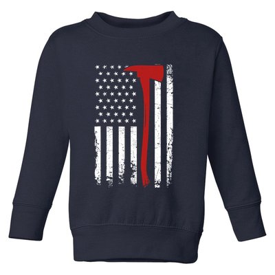 Wildland Firefighter Axe American Flag Thin Red Line Fireman Toddler Sweatshirt