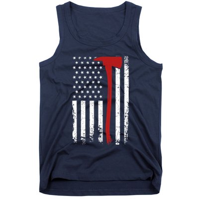 Wildland Firefighter Axe American Flag Thin Red Line Fireman Tank Top