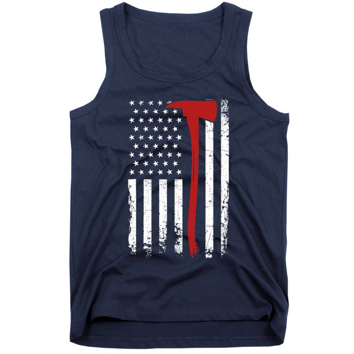 Wildland Firefighter Axe American Flag Thin Red Line Fireman Tank Top