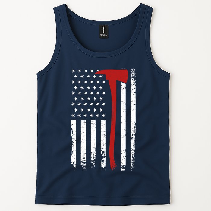 Wildland Firefighter Axe American Flag Thin Red Line Fireman Tank Top