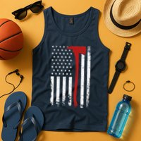 Wildland Firefighter Axe American Flag Thin Red Line Fireman Tank Top