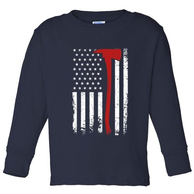 Wildland Firefighter Axe American Flag Thin Red Line Fireman Toddler Long Sleeve Shirt