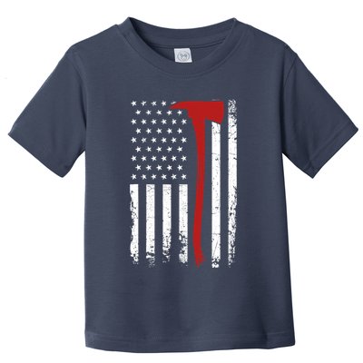 Wildland Firefighter Axe American Flag Thin Red Line Fireman Toddler T-Shirt