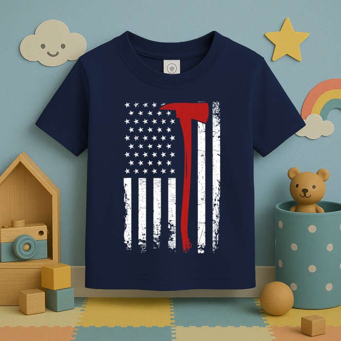 Wildland Firefighter Axe American Flag Thin Red Line Fireman Toddler T-Shirt