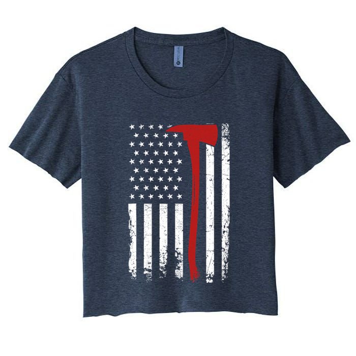 Wildland Firefighter Axe American Flag Thin Red Line Fireman Crop Top