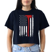 Wildland Firefighter Axe American Flag Thin Red Line Fireman Crop Top