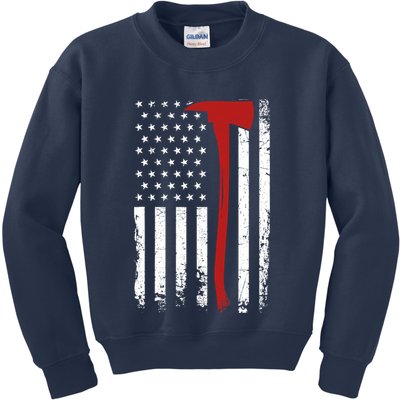 Wildland Firefighter Axe American Flag Thin Red Line Fireman Kids Sweatshirt