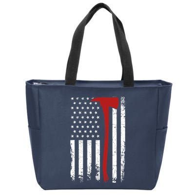 Wildland Firefighter Axe American Flag Thin Red Line Fireman Zip Tote Bag