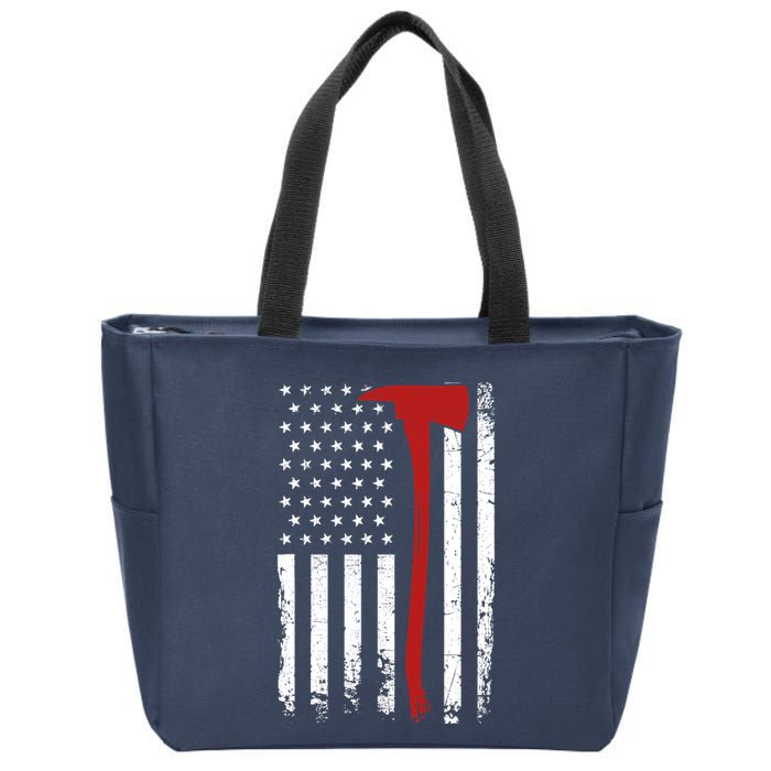 Wildland Firefighter Axe American Flag Thin Red Line Fireman Zip Tote Bag