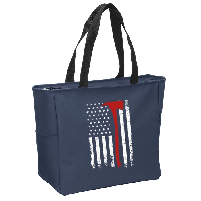 Wildland Firefighter Axe American Flag Thin Red Line Fireman Zip Tote Bag