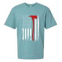 Wildland Firefighter Axe American Flag Thin Red Line Fireman Sueded Cloud Jersey T-Shirt