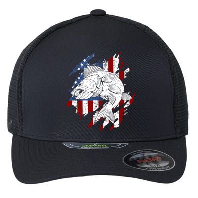 Walleye Fishing American Flag Usa Patriotic Fisherman Cool Gift Flexfit Unipanel Trucker Cap
