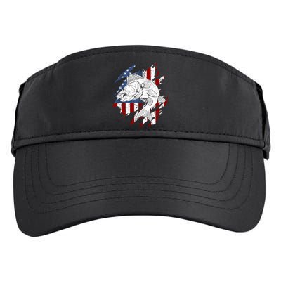 Walleye Fishing American Flag Usa Patriotic Fisherman Cool Gift Adult Drive Performance Visor