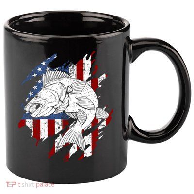Walleye Fishing American Flag Usa Patriotic Fisherman Cool Gift 11oz C Handle Ceramic Mug