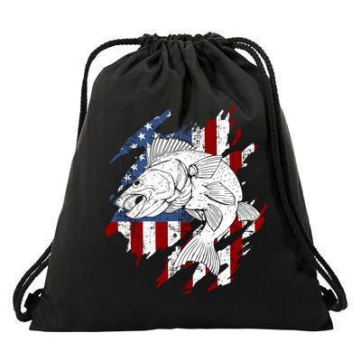 Walleye Fishing American Flag Usa Patriotic Fisherman Cool Gift Drawstring Bag