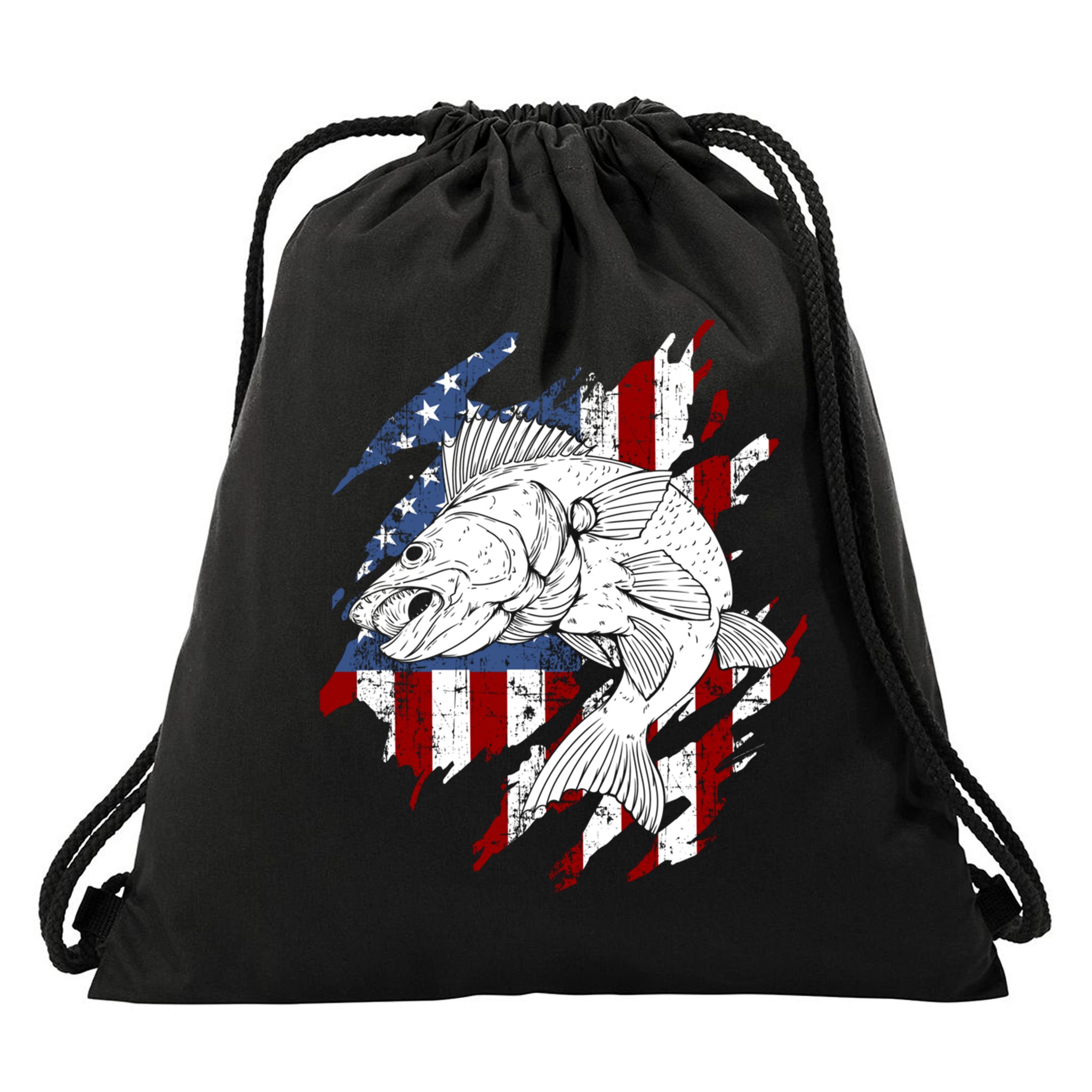 Walleye Fishing American Flag Usa Patriotic Fisherman Cool Gift Drawstring Bag