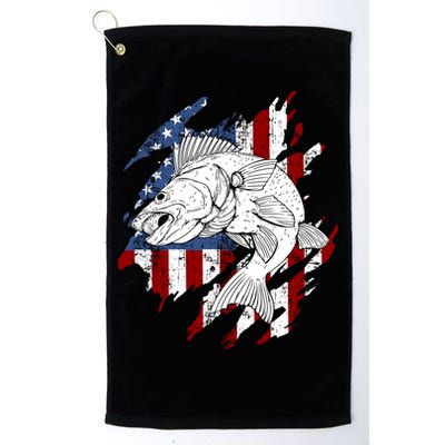 Walleye Fishing American Flag Usa Patriotic Fisherman Cool Gift Golf Towel