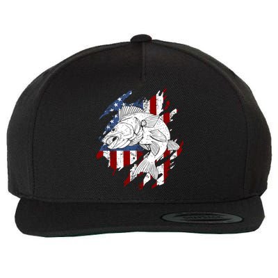 Walleye Fishing American Flag Usa Patriotic Fisherman Cool Gift Wool Snapback Cap
