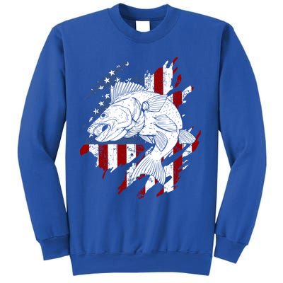 Walleye Fishing American Flag Usa Patriotic Fisherman Cool Gift Sweatshirt