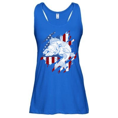 Walleye Fishing American Flag Usa Patriotic Fisherman Cool Gift Ladies Essential Flowy Tank