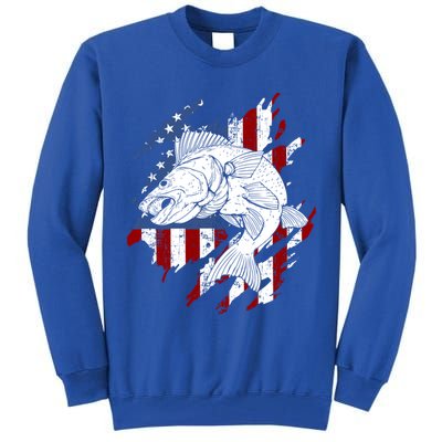 Walleye Fishing American Flag Usa Patriotic Fisherman Cool Gift Tall Sweatshirt