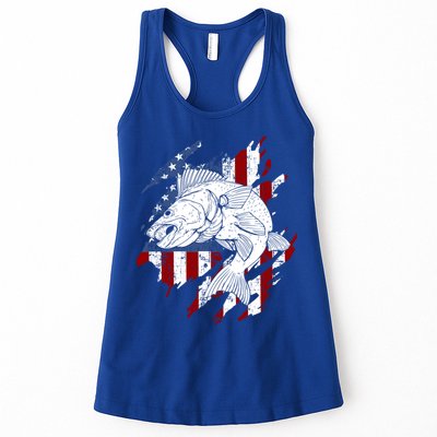 Walleye Fishing American Flag Usa Patriotic Fisherman Cool Gift Womens Tank Top