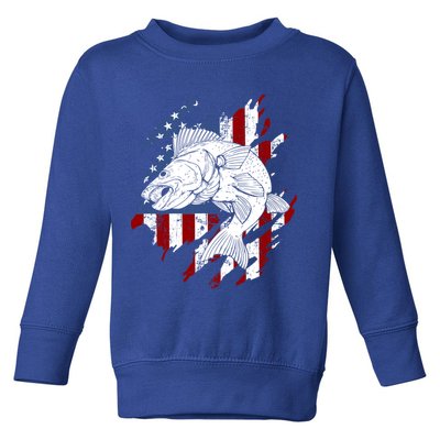 Walleye Fishing American Flag Usa Patriotic Fisherman Cool Gift Toddler Sweatshirt