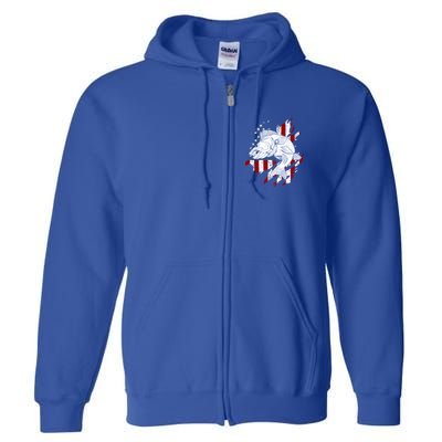 Walleye Fishing American Flag Usa Patriotic Fisherman Cool Gift Full Zip Hoodie