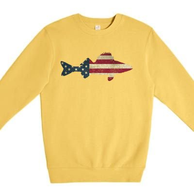 Walleye Fishing American Flag Vintage Patriotic Fisherman Gift Premium Crewneck Sweatshirt