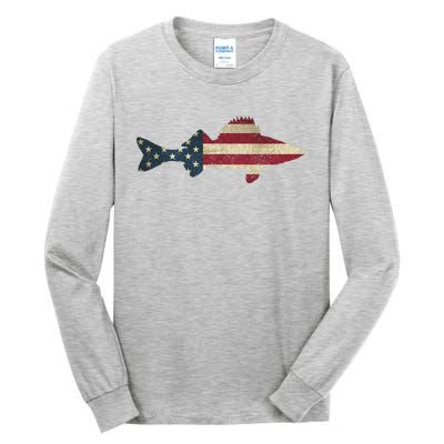 Walleye Fishing American Flag Vintage Patriotic Fisherman Gift Tall Long Sleeve T-Shirt