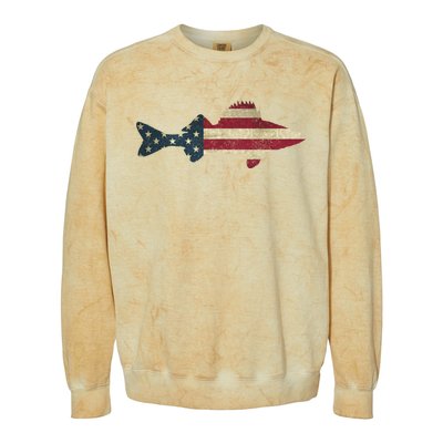 Walleye Fishing American Flag Vintage Patriotic Fisherman Gift Colorblast Crewneck Sweatshirt