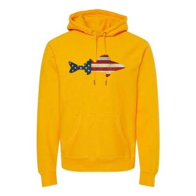 Walleye Fishing American Flag Vintage Patriotic Fisherman Gift Premium Hoodie