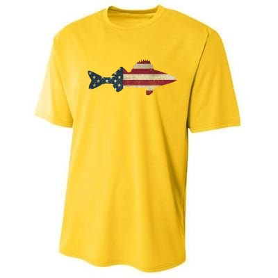 Walleye Fishing American Flag Vintage Patriotic Fisherman Gift Performance Sprint T-Shirt