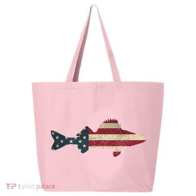 Walleye Fishing American Flag Vintage Patriotic Fisherman Gift 25L Jumbo Tote