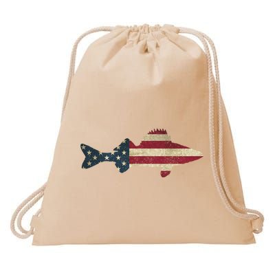 Walleye Fishing American Flag Vintage Patriotic Fisherman Gift Drawstring Bag