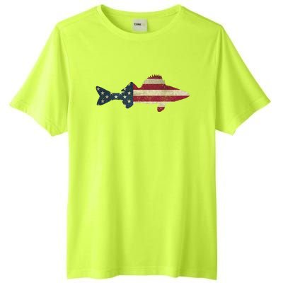 Walleye Fishing American Flag Vintage Patriotic Fisherman Gift Tall Fusion ChromaSoft Performance T-Shirt