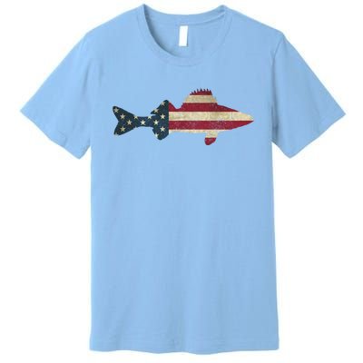 Walleye Fishing American Flag Vintage Patriotic Fisherman Gift Premium T-Shirt