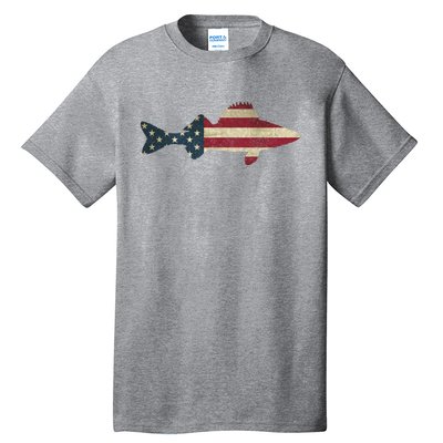 Walleye Fishing American Flag Vintage Patriotic Fisherman Gift Tall T-Shirt