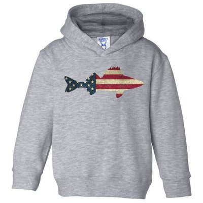 Walleye Fishing American Flag Vintage Patriotic Fisherman Gift Toddler Hoodie