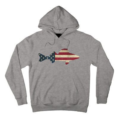 Walleye Fishing American Flag Vintage Patriotic Fisherman Gift Tall Hoodie