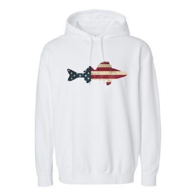 Walleye Fishing American Flag Vintage Patriotic Fisherman Gift Garment-Dyed Fleece Hoodie