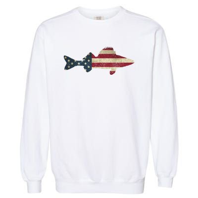 Walleye Fishing American Flag Vintage Patriotic Fisherman Gift Garment-Dyed Sweatshirt