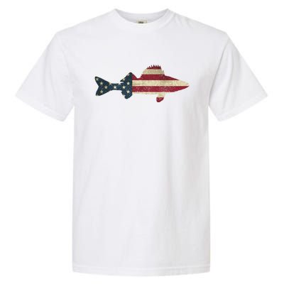 Walleye Fishing American Flag Vintage Patriotic Fisherman Gift Garment-Dyed Heavyweight T-Shirt