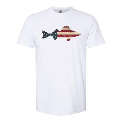 Walleye Fishing American Flag Vintage Patriotic Fisherman Gift Softstyle CVC T-Shirt